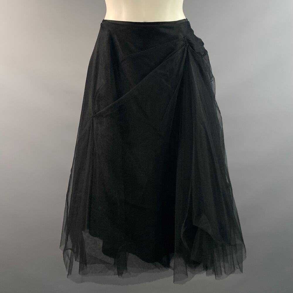 MELINDA ENG Size S Black Tulle Ruched Knee-Length Skirt